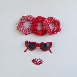 Red Scrunchies Set - 3 Pieces - Recycled - Cotton